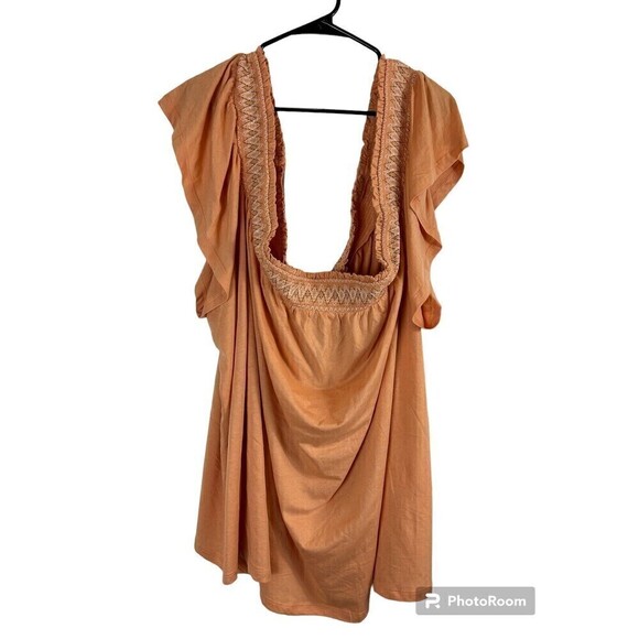 New Torrid Peach Bloom Size 6 Blouse Off Shoulder Smocked Yoke Top Cotton Summer - Picture 1 of 9